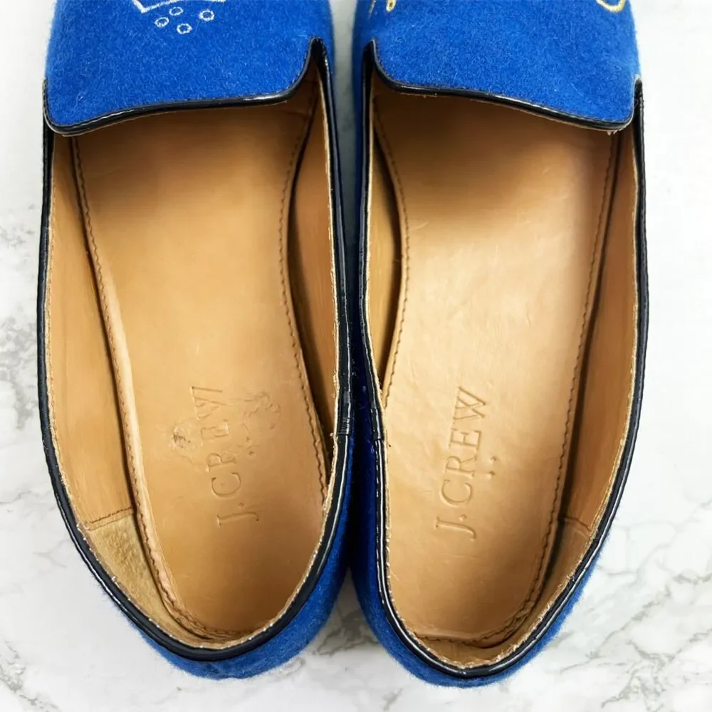 J.Crew Addie Royal Blue Wool Loafers (7) Cheers Champagne Slip On Flats Loafers